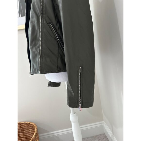 French Connection Womens Olive Green Faux Leather Moto Biker Jacket Size S - Picture 11 of 16